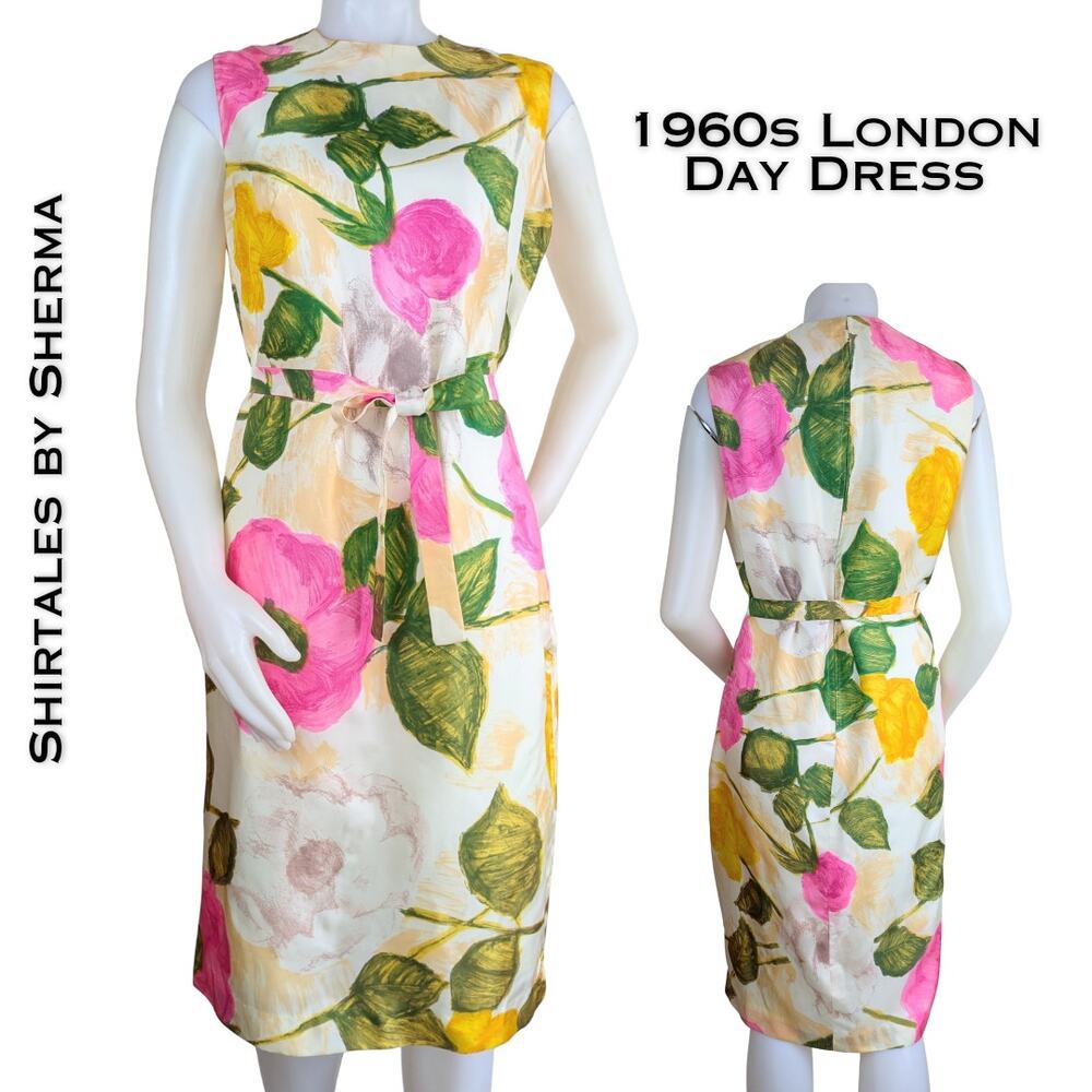 1960s ShirTales by Sherma Day Dress Shift 8 London Pink Green Floral Mod Bold